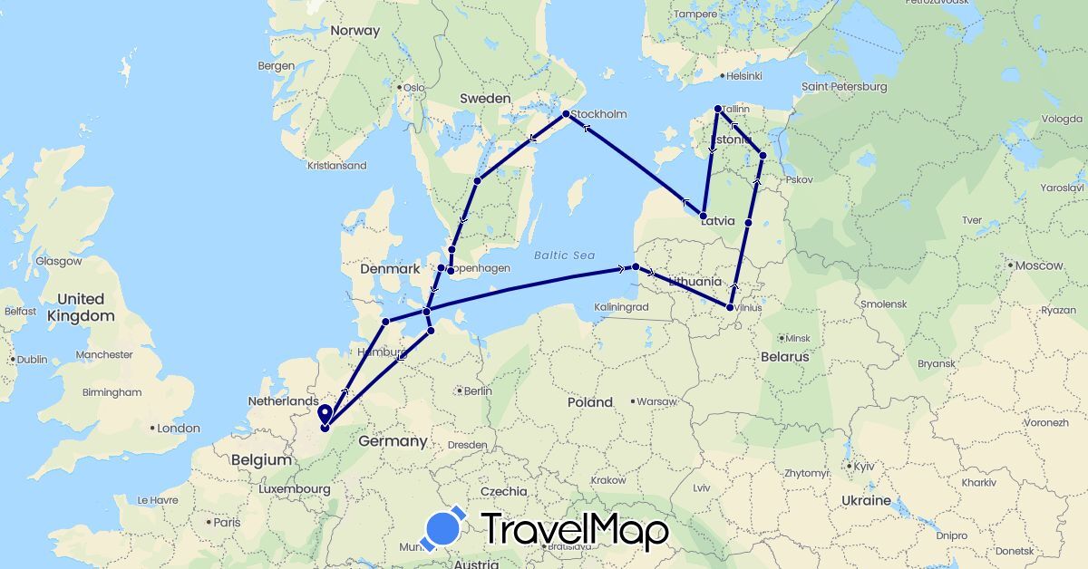 TravelMap itinerary: driving in Germany, Denmark, Estonia, Lithuania, Latvia, Sweden (Europe)